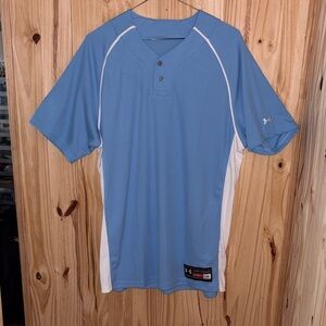 Under Armour Light Blue and White Men’s Short Sleeve Henley Performance Shirt